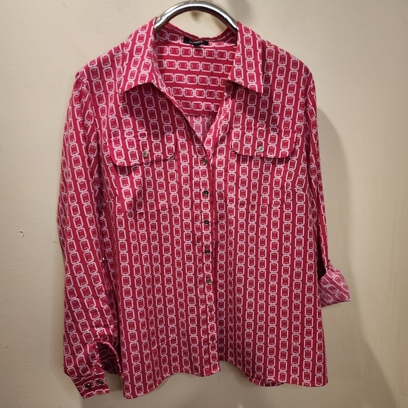 ELEMENTZ Women's Plus size Pink and.White button Down shirt 2X - Picture 9 of 15